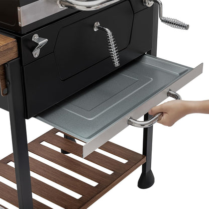 CD1824M 24-Inch Charcoal Grill, BBQ Smoker with Handle and Folding Table, Perfect for Outdoor Patio, Garden and Backyard Grilling, Black, Medium
