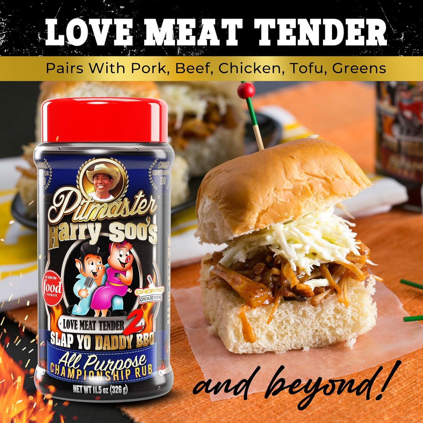 Slap Yo Daddy BBQ Rub Seasonings Love Meat Tender - Spices and Seasonings for Smoking Pork, Rib, Brisket - All Purpose Championship BBQ Seasoning from Harry Soo - No MSG, Gluten Free