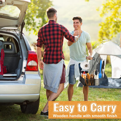 Grill Caddy, BBQ Caddy with Paper Towel Holder, Utensil Caddy for Plates and Utensils, Picnic Condiments Caddy for Barbucue Griddle Accessories, Outdoor Camper Camping RV Backyard Must Have