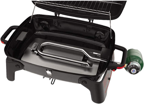 Image of 820-0065C 1 Burner Portable Gas Grill for Camping, Outdoor Cooking , Outdoor Kitchen, Patio, Garden, Barbecue with Two Foldable Legs, Red + Black