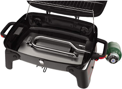 820-0065C 1 Burner Portable Gas Grill for Camping, Outdoor Cooking , Outdoor Kitchen, Patio, Garden, Barbecue with Two Foldable Legs, Red + Black