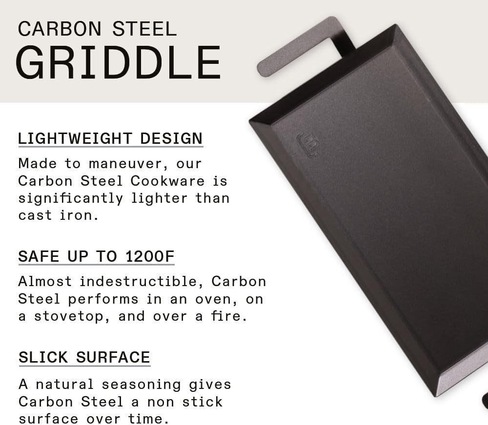Cookware - Carbon Steel Griddle - (Like Cast Iron, but Better) - Professional Cookware -  Sweden - Induction Compatible