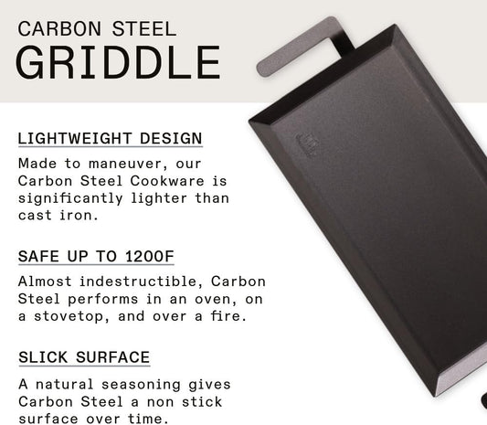 Cookware - Carbon Steel Griddle - (Like Cast Iron, but Better) - Professional Cookware -  Sweden - Induction Compatible