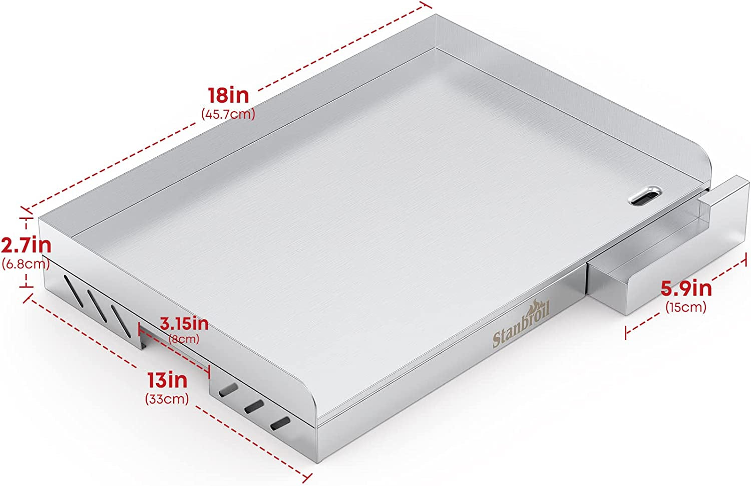 Universal Stainless Steel Grill Griddle with Even Heat Cross Bracing for BBQ Charcoal/Gas Grills, Camping, Tailgating, and Parties 18” X 12.5”