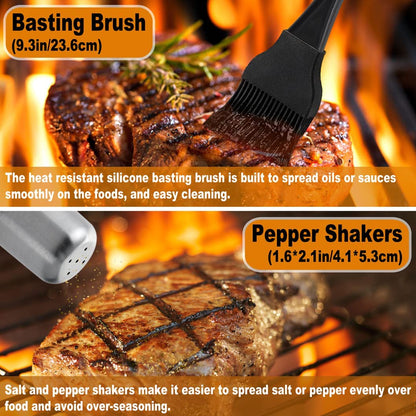 26PC Exclusive BBQ Grill Accessories in Aluminum Case for Birthday Christmas Grilling Gifts - Premium Grill Utensils Set with Barbecue Claws, Meat Injector, Thermometer for Smoker, Camping