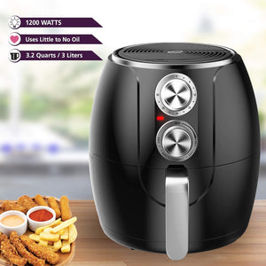 3.2-Quart Small Electric Air Fryer, Timer & Temp. Control (Black, Silver) (AF-300BK)