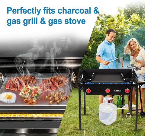 Image of Nonstick Coating Cooking Griddle for Gas Grill, 25"X16” Universal Griddle Plate Insert for Gas Stove/Charcoal/Electric/Gas Grill Large Flat Griddle Top Plate for Camping Tailgating Grilling