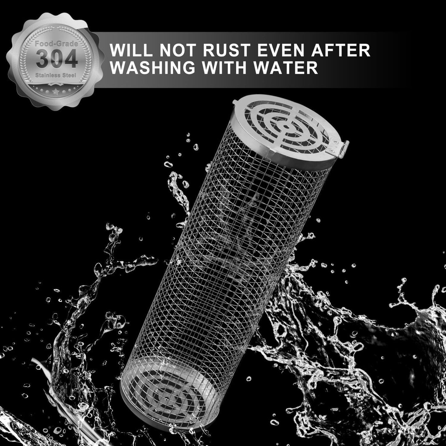 Feniola Rolling Grilling Basket - 2 PCS round Stainless Steel Grill Net for Outdoor Grill for Vegetables, Meat - BBQ Accessories Included