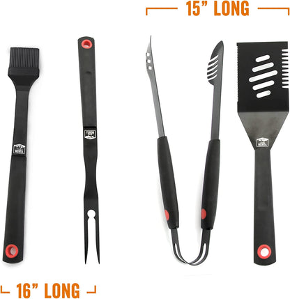 ™ Heavy Duty 5 Piece Grilling Tools Set, Durable Stainless Steel BBQ Accessories, Long Handle 3 in 1 Spatula, Tongs, Brush, Grill Fork, Thick Grilling Gloves, Gift Set