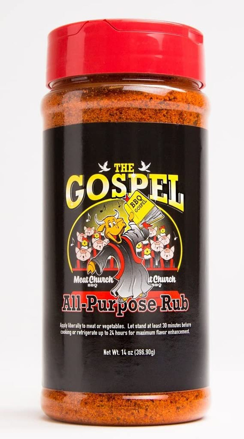 Meat Church BBQ Rub Combo: Holy Gospel (14 Oz) and the Gospel (14 Oz) BBQ Rub and Seasoning for Meat and Vegetables, Gluten Free, One Bottle of Each