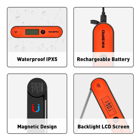 Image of 6 Probes Bluetooth Grill Thermometer IBT-6XS & Instant Fast Read Meat Thermometer IHT-1P, Rechargeable Wireless Meat Thermometer with Timer Alarm Magnet for Food, Kitchen, Outdoor Cooking