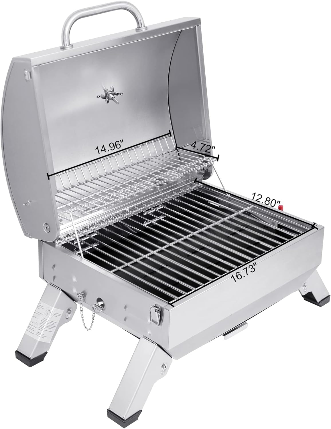 GT1001 Stainless Steel Portable Grill, 10000 BTU BBQ Tabletop Gas Grill with Folding Legs and Lockable Lid, Outdoor Camping, Deck and Tailgating, Silver