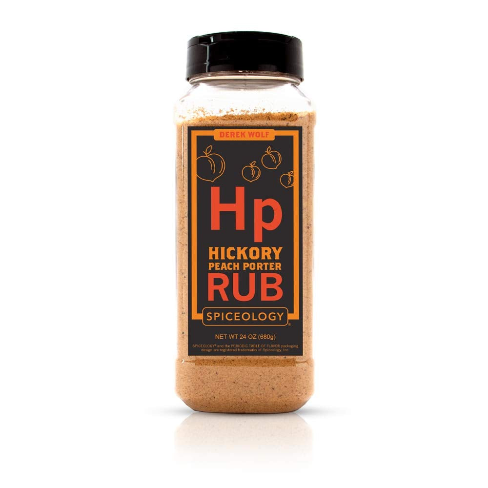 Derek Wolf - Hickory Peach Porter Rub from Spiceology - Beer-Infused Barbeque Rubs, Spices and Seasonings - Use On: Chicken, Pork, Salmon, Duck, Lamb, Sweet Potatoes, Squash, and Roasted Nuts - 24 Oz
