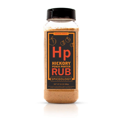 Derek Wolf - Hickory Peach Porter Rub from Spiceology - Beer-Infused Barbeque Rubs, Spices and Seasonings - Use On: Chicken, Pork, Salmon, Duck, Lamb, Sweet Potatoes, Squash, and Roasted Nuts - 24 Oz