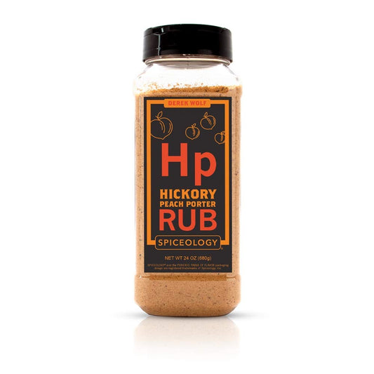 Derek Wolf - Hickory Peach Porter Rub from Spiceology - Beer-Infused Barbeque Rubs, Spices and Seasonings - Use On: Chicken, Pork, Salmon, Duck, Lamb, Sweet Potatoes, Squash, and Roasted Nuts - 24 Oz
