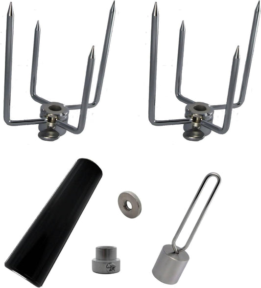 Onegrill Chrome Steel Grill Rotisserie Spit Forks Set (Fits: 5/16 Inch Square, 3/8 Inch Hexagon, & 7/16 Inch Round)
