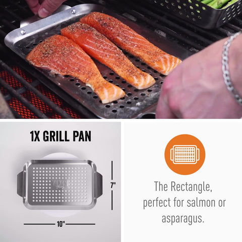 Image of Grill Basket - ™ 3-Piece Mini Grilling Basket Set - Stainless Steel Perforated Grill Baskets for Grilling Veggies Seafood and Meats Includes Grill Pan - Square Basket and Circular Basket