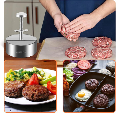 Image of Adjustable Burger Press, Grill Burger Smasher Hamburger Patty Maker, Non-Stick Stuffed,Graduated inside Meat Grinder Making Mold with 50 Pcs Wax Disc Papers, Perfect for Burgers Patties Cooking BBQ