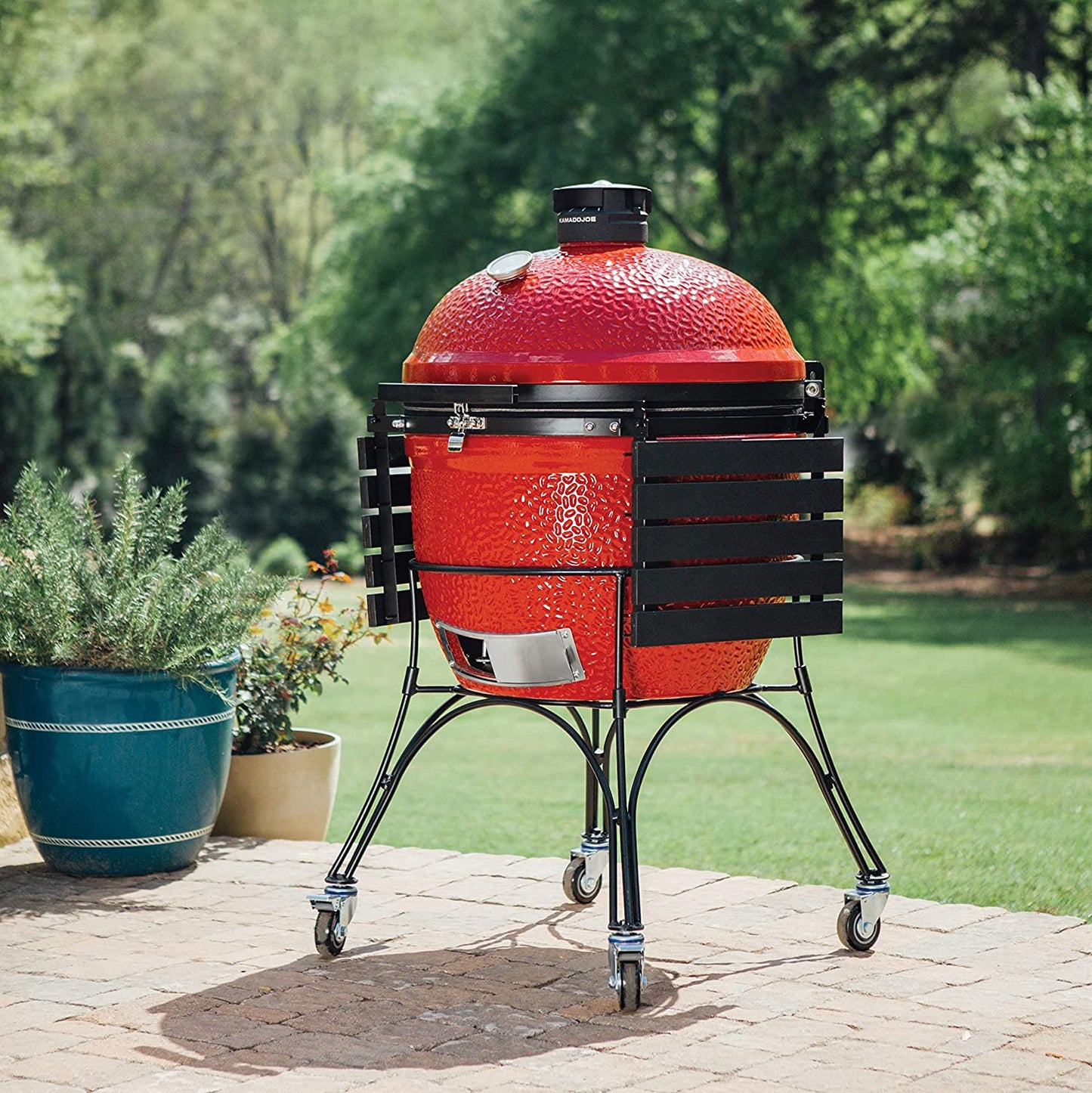 Kamado Joe BJ24RHC Big Joe II 24-Inch Charcoal Grill with Cart and Side Shelves, Blaze Red