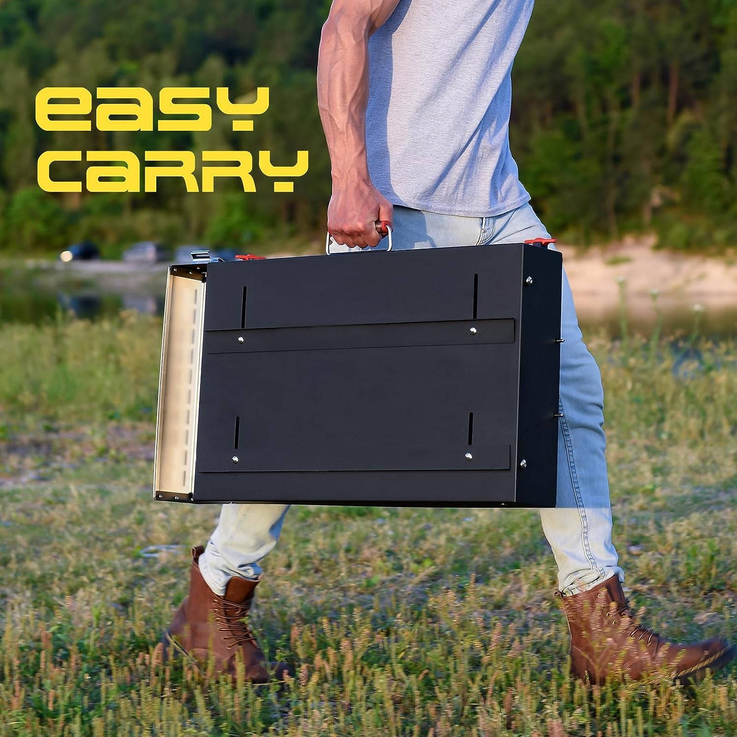 Portable Grill Table with Double-Shelf for Outdoor Prep,Folding Grill Stand Fits Blackstone Griddle 17 Inch 22 Inch, Tabletop Propane Gas Grill, Camping BBQ Cooking, Stainless Steel, Black