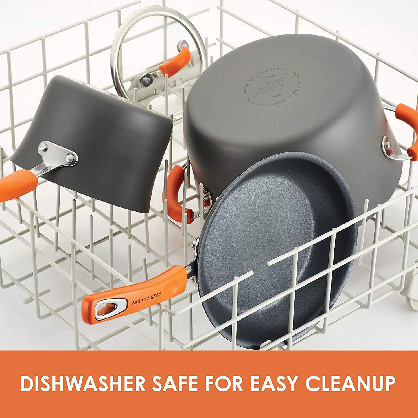 Brights Hard Anodized Nonstick Square Griddle, Grill Pan (11-Inch), Gray with Orange Handles