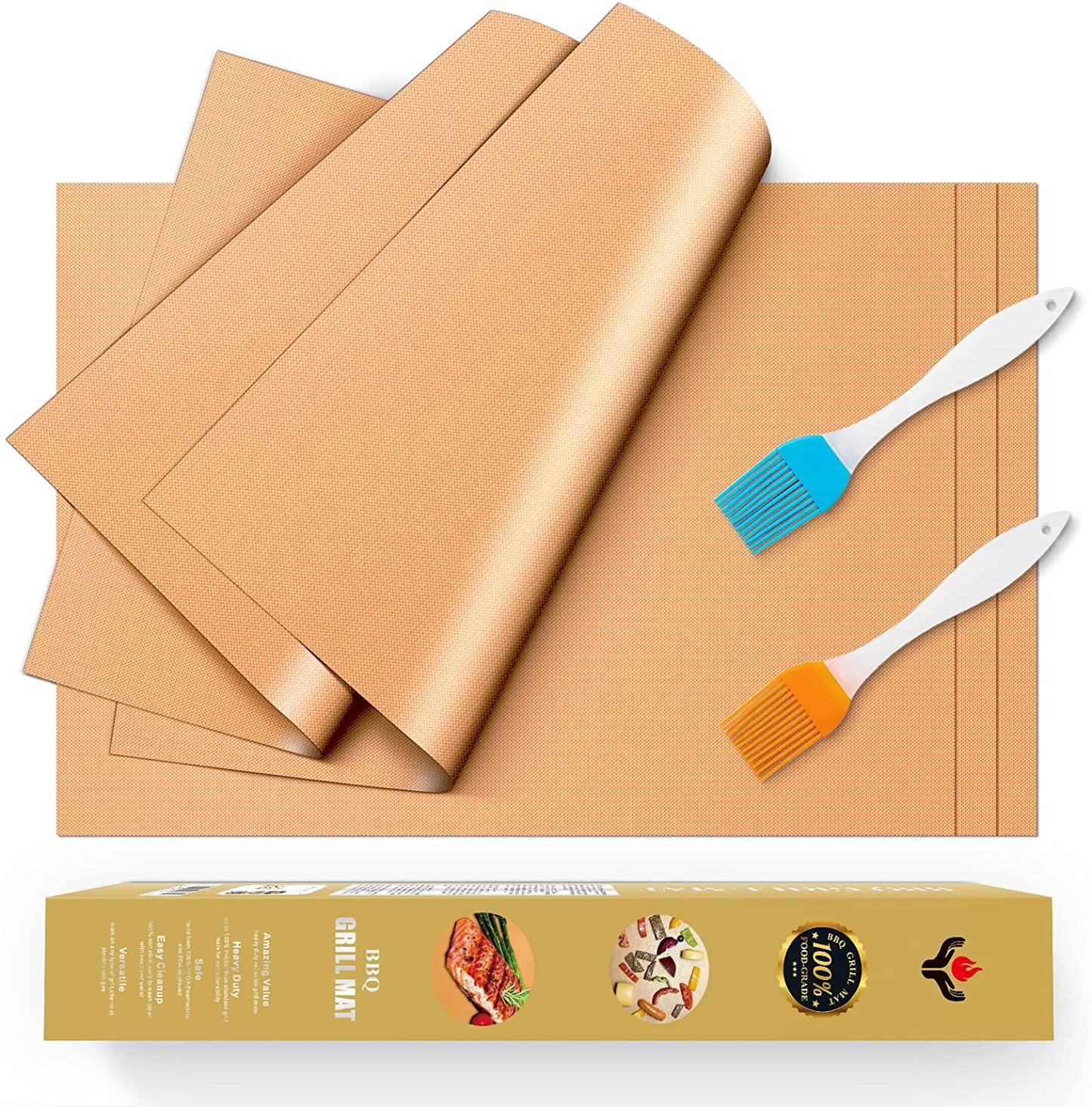 Copper Grill Mats for Outdoor Grill -Set of 5 Nonstick BBQ Grill Mat 15.75 X 13", Reusable & Heavy Duty under Grill Mat, Easy to Clean, Works for Gas, Charcoal, Electric Grill