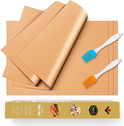 Copper Grill Mats for Outdoor Grill -Set of 5 Nonstick BBQ Grill Mat 15.75 X 13", Reusable & Heavy Duty under Grill Mat, Easy to Clean, Works for Gas, Charcoal, Electric Grill
