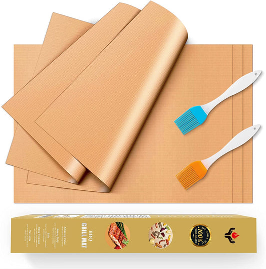 Copper Grill Mats for Outdoor Grill -Set of 5 Nonstick BBQ Grill Mat 15.75 X 13", Reusable & Heavy Duty under Grill Mat, Easy to Clean, Works for Gas, Charcoal, Electric Grill