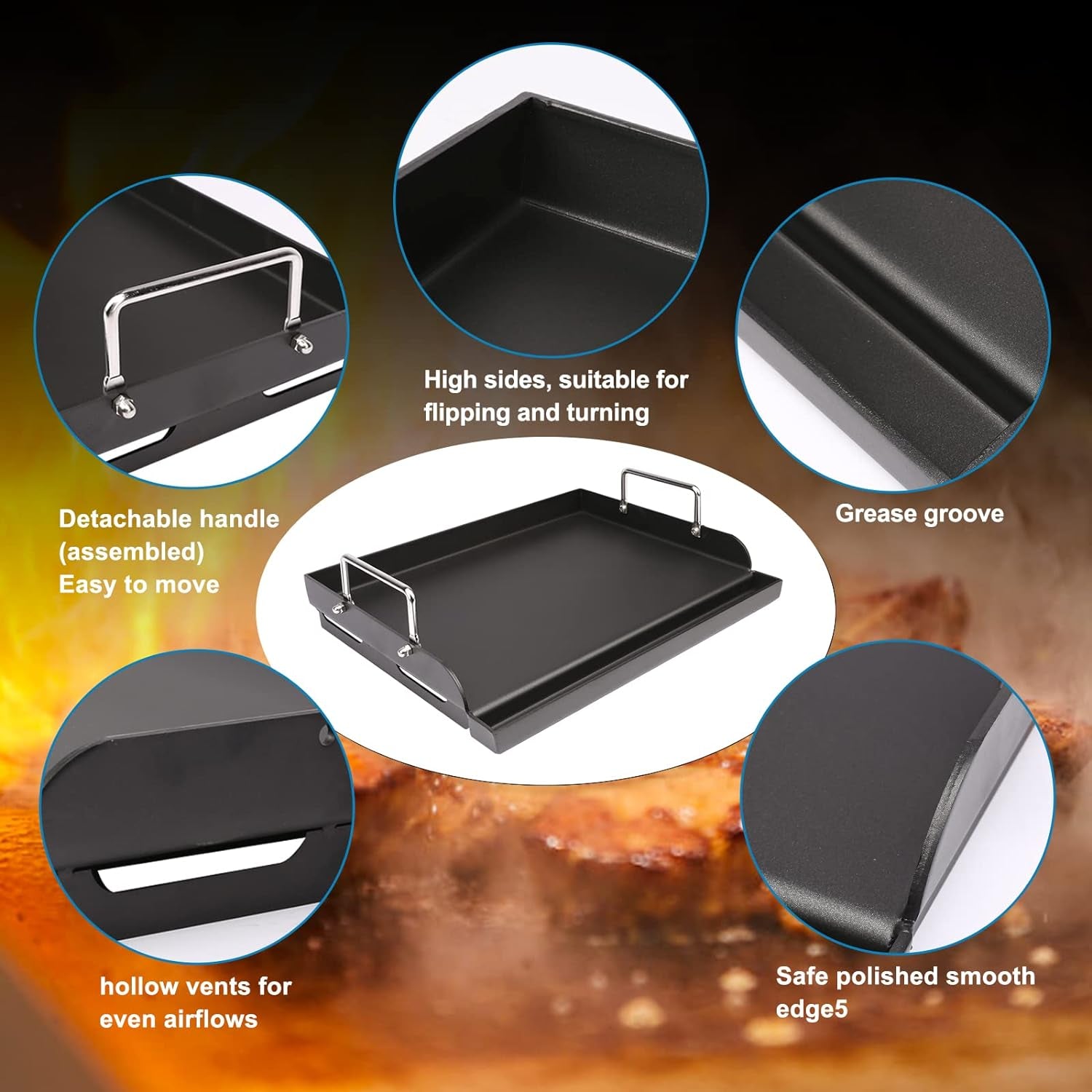 Nonstick Coating Cooking Griddle for Gas Grill, 25"X16” Universal Griddle Plate Insert for Gas Stove/Charcoal/Electric/Gas Grill Large Flat Griddle Top Plate for Camping Tailgating Grilling