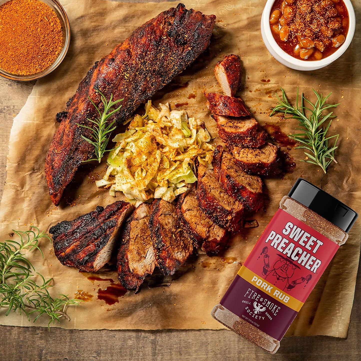 Fire & Smoke Society Sweet Preacher Pork Rub | BBQ Seasoning for Smoking and Grilling Meat | Pulled Pork Ribs Chops, Poultry, Chicken, Beef, Dry BBQ Rubs and Spices | Brown Sugar, Red Spices & Herbs | 11.9 Oz (1-Pack)