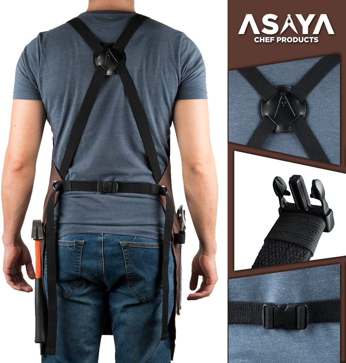 Chef, BBQ and Work Apron with Bottle Opener and Hand Towel - Durable 10Oz Cotton Canvas, Brass Hardware and Cross Back Straps - for Men, Women, Grilling, and Cooking (Brown)