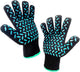Heat Resistant Gloves Oven Gloves Heat Resistant Black BBQ Gloves for Grilling BBQ Gloves Heat Resistant Cooking Heat Resistant Gloves Kitchen Heat Gloves High Temp Grill Gloves with Green Silicone