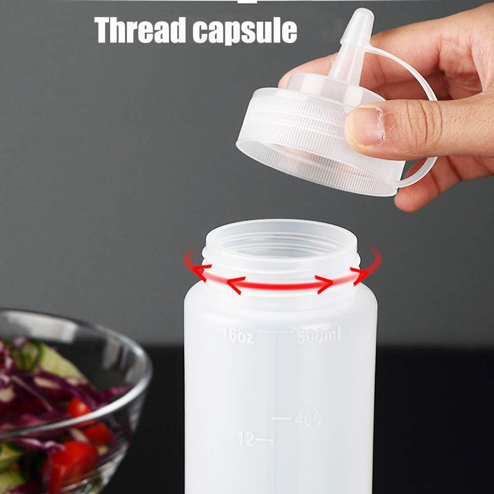 8 Pcs 16Oz Plastic Condiment Squeeze Bottles,Plastic Squeeze Squirt Bottle with Twist on Cap Lids and Discrete Measurements for Sauce,Ketchup,Condiments,Grilling,Syrup and More