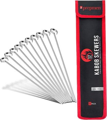 Flat Stainless Steel Kabob Skewers 12 Pack (17 Inch)