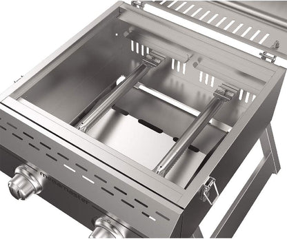 Megamaster Premium Outdoor Cooking 2-Burner Grill, While Camping, Outdoor Kitchen, Patio Garden, Barbecue with Two Foldable Legs, Silver in Stainless Steel