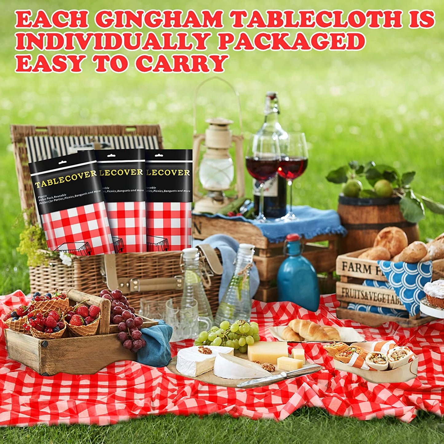 Chumia 12 Pieces Plastic Checked Picnic Tablecloth Rectangle Disposable Gingham Table Cloth 54 X 108 Inch 8 Foot Waterproof Camping Table Covers for Barbecue Holiday Birthday Parties (Red Checkered)