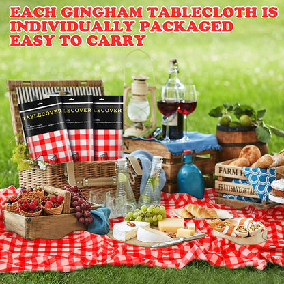 Chumia 12 Pieces Plastic Checked Picnic Tablecloth Rectangle Disposable Gingham Table Cloth 54 X 108 Inch 8 Foot Waterproof Camping Table Covers for Barbecue Holiday Birthday Parties (Red Checkered)