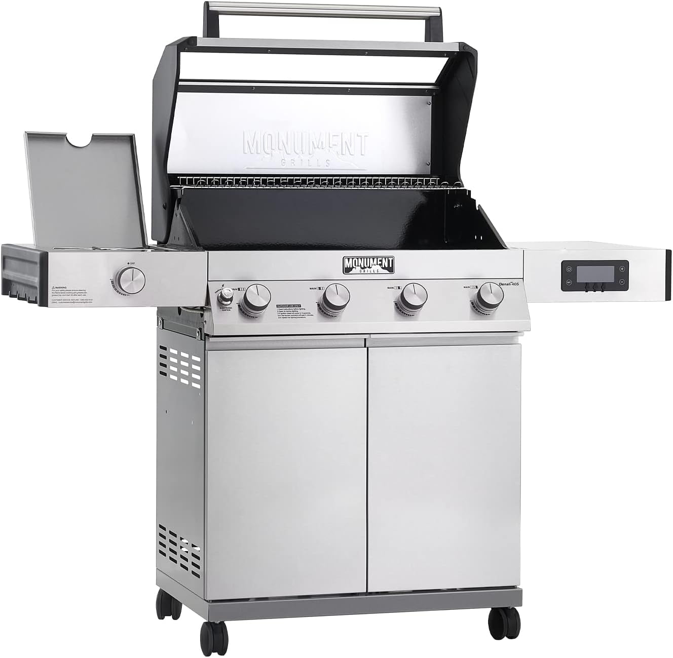 Monument Grills Denali D405 4-Burner Liquid Propane Gas Smart Bbq Grill Stainless Steel with Smart Technology, Side Burner and LED Controls