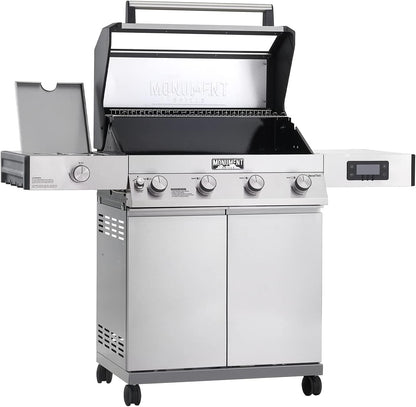 Monument Grills Denali D405 4-Burner Liquid Propane Gas Smart Bbq Grill Stainless Steel with Smart Technology, Side Burner and LED Controls