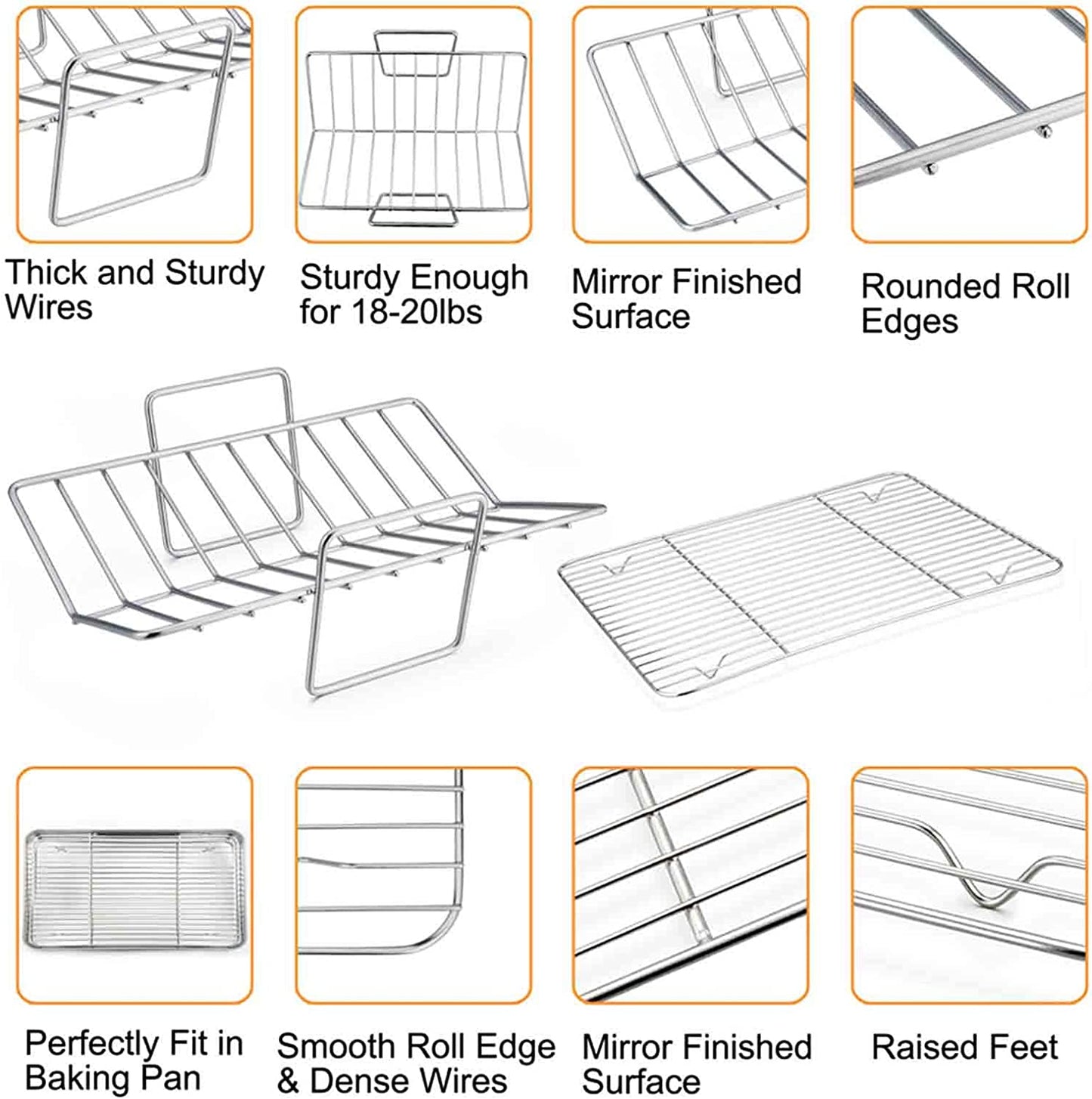 Teamfar Roasting Pan, 15 Inch Large Turkey Roaster Lasagna Pan with V Rack & Cooling Rack Set Stainless Steel for Thanksgiving Christmas, Healthy & Heavy Duty, Deep Side & Dishwasher Safe - 3 PCS