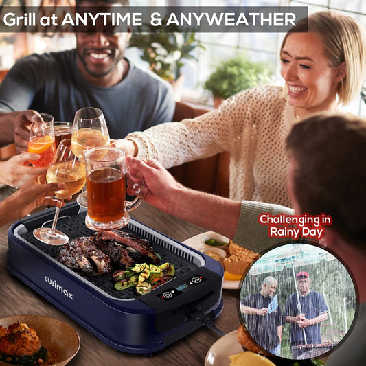 Indoor Grill Electric Grill  Smokeless Grill Portable Korean BBQ Grill with Turbo Smoke Extractor Technology, Non-Stick Removable Grill Plate, Tempered Glass Lid, Great for Party(Single Plate)