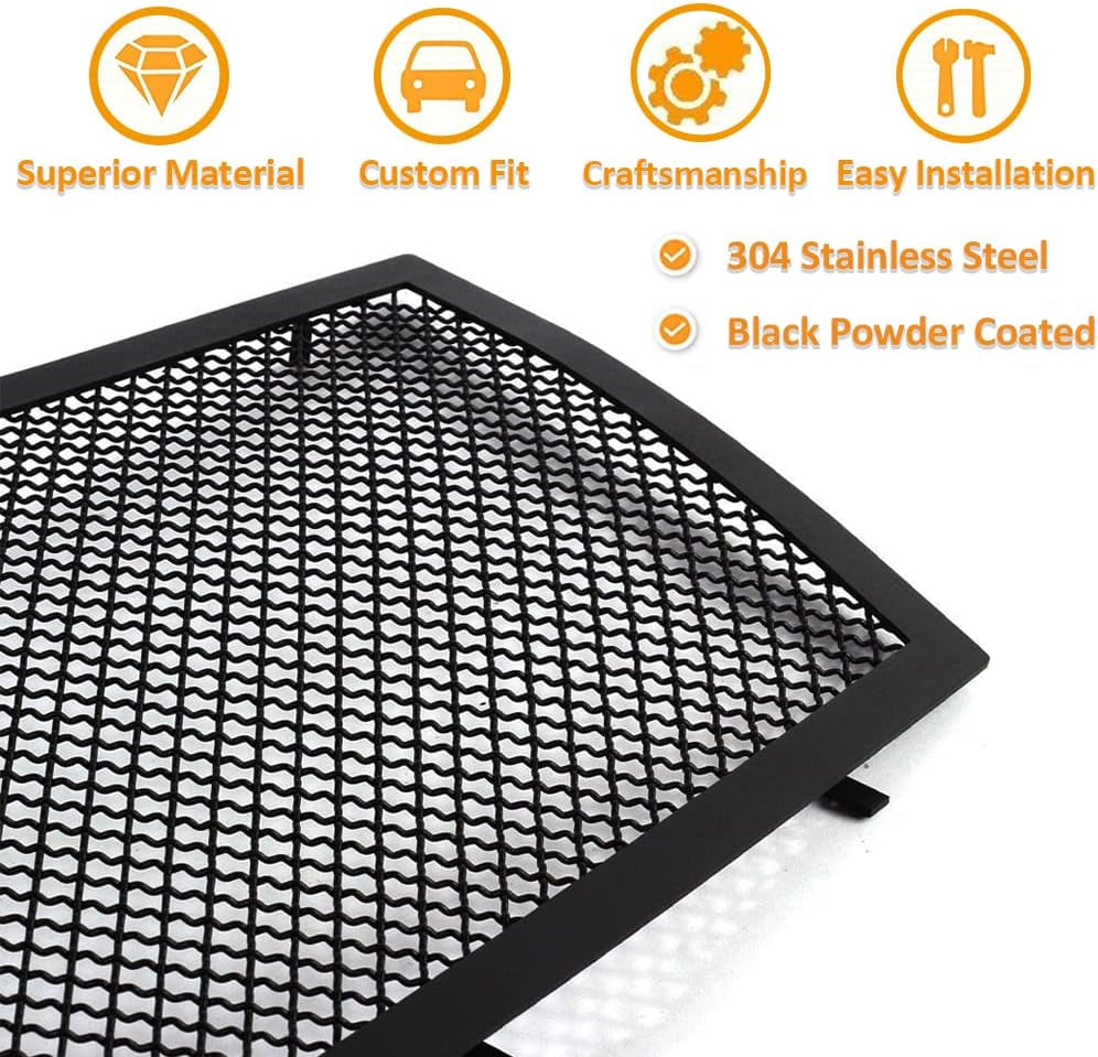 Stainless Steel Mesh Grille Grill Insert Combo Compatible with 2008 2009 2010 2011 2012 2013 Cadillac CTS Include Upper+Lower (Black Powder Coated)