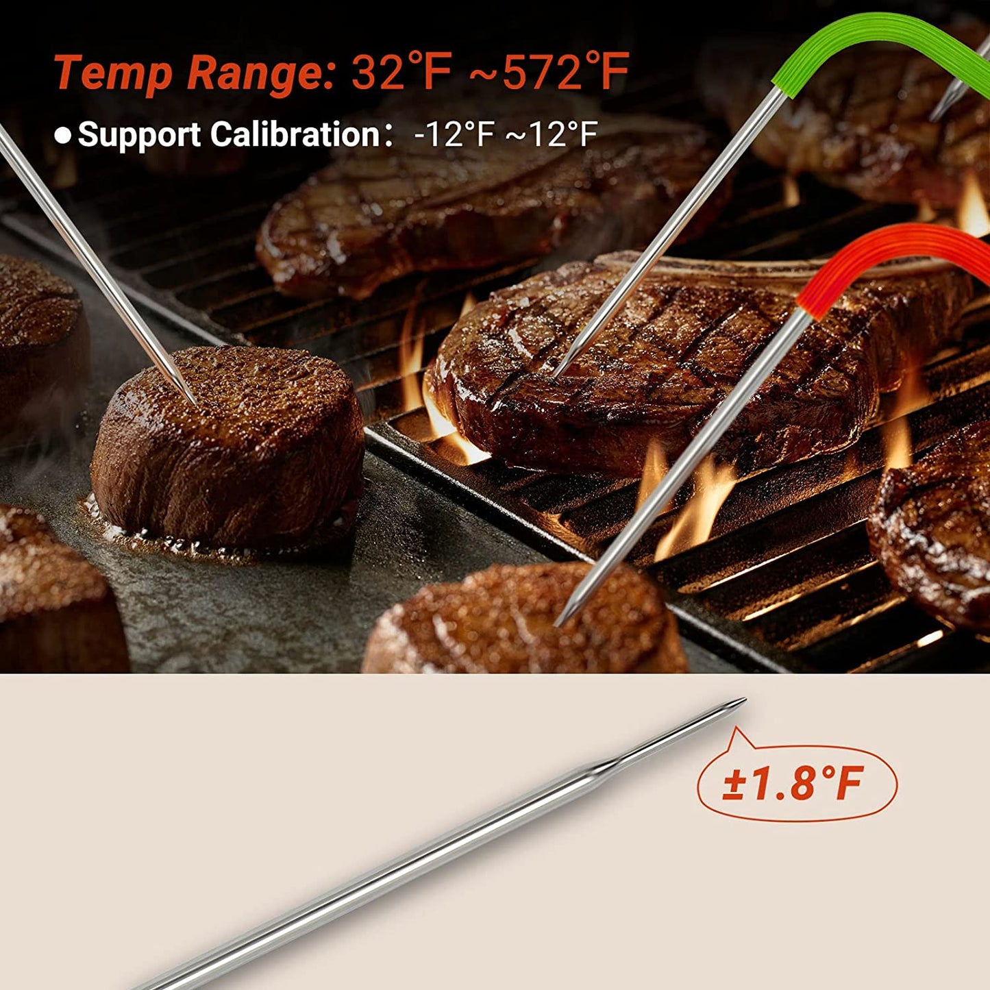 Wifi Grill Thermometer, Wireless BBQ Thermometer for Grilling Roasting Cooking Smart Digital Remote Meat Thermometer with Graph Alarm Timer 4 Probes Rechargeable