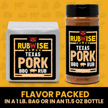 Texas Style Pork BBQ Rub by Rubwise | Meat BBQ Rubs and Spices for Smoking and Grilling | Dry Rubs | Pork Rib Rub Seasoning | Great on Pork Shoulder, Ribs, Tenderloin, Chops, Pork Butt (No MSG) (1Lb)