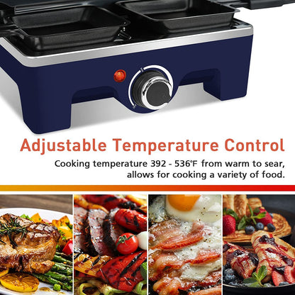 Raclette Table Grill,  Electric Grill, 1500W Korean BBQ Grill, Cheese Raclette Indoor Grill with 2 in 1 Reversible Non-Stick Plate, Crepe Maker with 8 Paddles & Shovels, Blue Upgraded Version