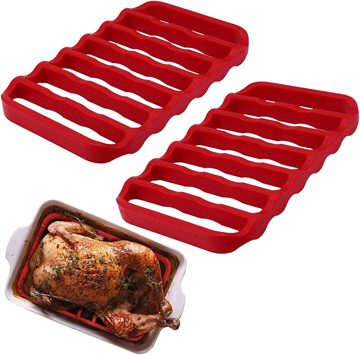 Fivebop 2 Pack Silicone Roasting Racks Non Stick Easy-Clean Cooling Rack for Cooking Baking Steaming (2Pack-Red)