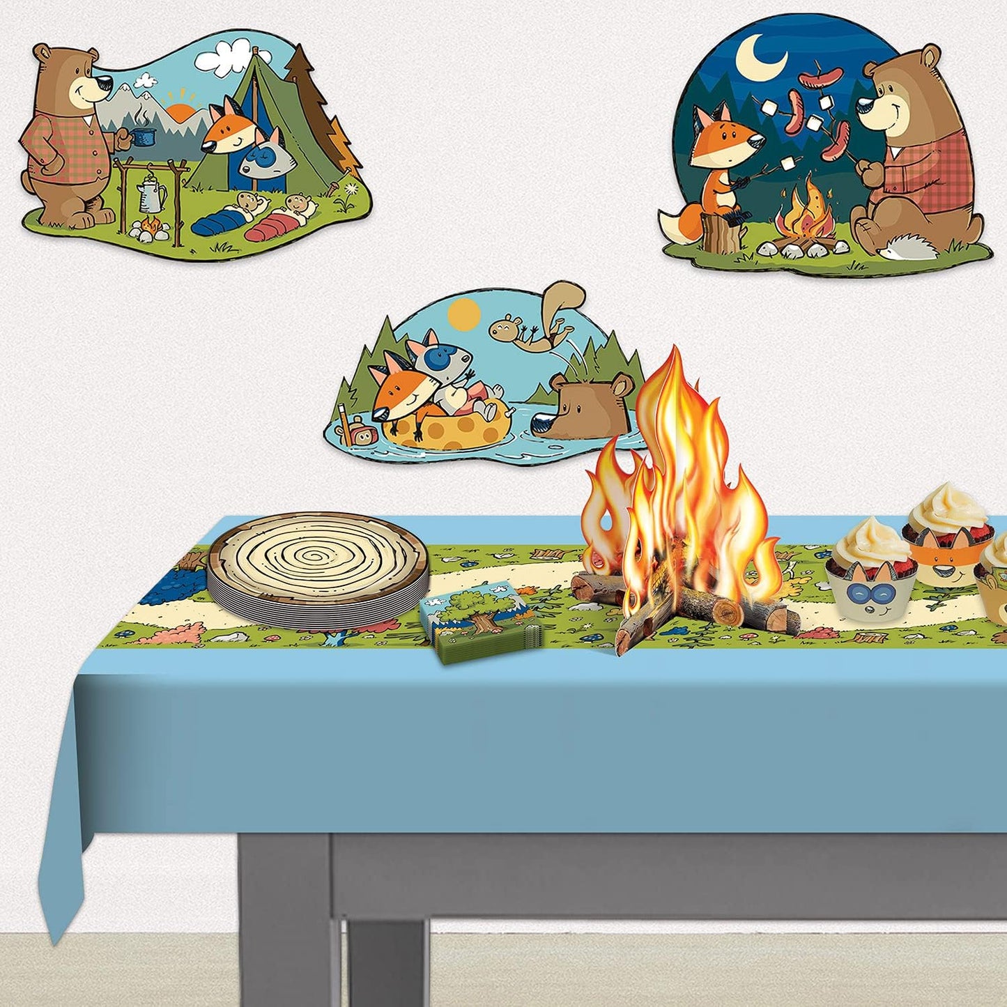 Beistle Three Dimensional Cardstock Paper Campfire Centerpiece Summer Camping Theme Western Party Decorations, Brown/Orange/Yellow, 12" X 10.5"