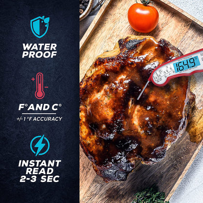 Digital Meat Thermometer with Probe - Instant Read Food Thermometer for Cooking, Grilling, BBQ, Baking, Liquids, Candy, Deep Frying, and More - Red/White