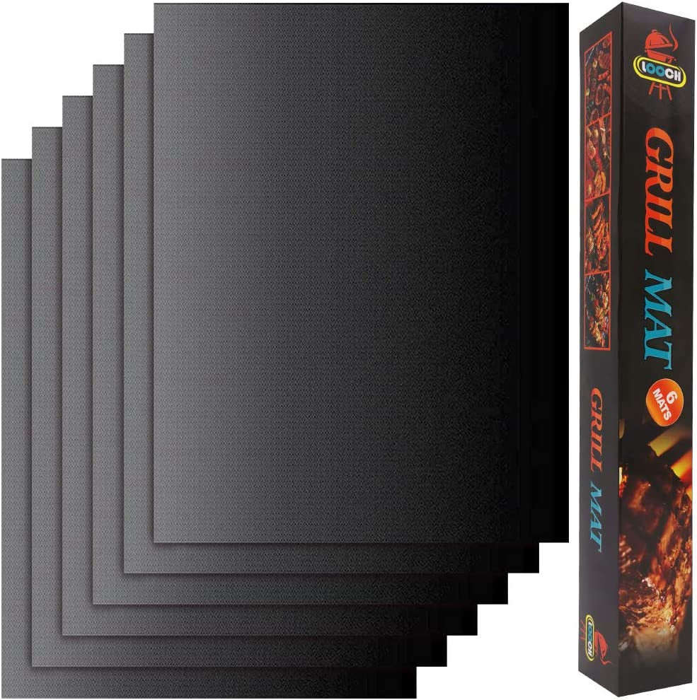 Grill Mat Set of 6 - Non-Stick BBQ Outdoor Grill & Baking Mats - Reusable and Easy to Clean - Works on Gas, Charcoal, Electric Grill and More - 15.75 X 13 Inch