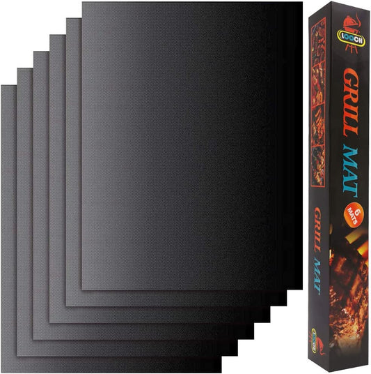 Grill Mat Set of 6 - Non-Stick BBQ Outdoor Grill & Baking Mats - Reusable and Easy to Clean - Works on Gas, Charcoal, Electric Grill and More - 15.75 X 13 Inch